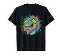 Colorido Velociraptor Cabeza de Dinosaurio Splash Camiseta
