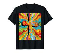 Colorido vibrante psicodélico poderoso arte de cruz religiosa Camiseta