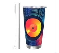 Colorido Viny - Vaso térmico para CD con popote y tapa, soporte térmico para coche, disco de música, vaso aislado de acero inoxidable, taza de café de viaje para bebidas frías y calientes