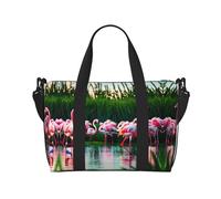 Colorido y fabuloso bolso de viaje versátil con estampado de flamencos, el compañero para viajes de negocios y personales, color negro, talla única, Black, Talla única