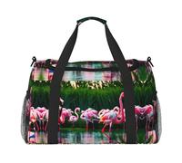 Colorido y fabuloso estampado de flamencos para fin de semana, bolsa de viaje para mujeres y hombres, bolsa de equipaje de mano, Black, Talla única
