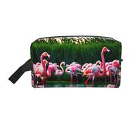 Colorido y fabuloso neceser de viaje con estampado de flamencos, bolsa de maquillaje para hombres y mujeres, organizador portátil para uso diario