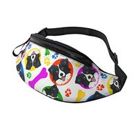 Colorido y juguetón Border Collie Crossbody Bag Runner Small Hip Pouch Riñonera Running Riñonera Bumbag Beltbag Sport Slim Moda para Trotar Senderismo Mujer