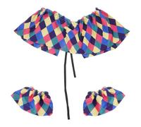 Coloridos accesorios de juego de rol de payaso a cuadros, incluyendo cuello falso y mangas de muñeca para Halloween, disfraz de payaso a cuadros con cuello sintético desmontable y puños de muñeca