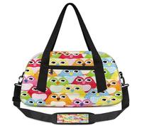 Coloridos búhos - Bolsas de lona para niños y niñas, bolsa deportiva ligera para gimnasio, para llevar durante la noche, fin de semana, bolsa de viaje o baile, Colorful Owls, 18.5L x 7.8W x 9.4H