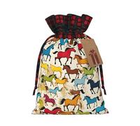 Coloridos caballos de dibujos animados, 1 bolsa de regalo de Navidad con cordón de 8.3 x 11.8 pulgadas, para regalar en fiestas de vacaciones