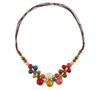 Coloridos collares de cuentas redondas de cerámica para mujer, estilo bohemio vintage, collar grueso de hebra con cuentas, collar grueso para playa y verano, accesorios de joyería de moda para regalos