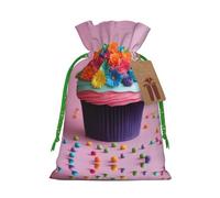 Coloridos cupcakes con estampado de pastel de flores arcoíris pequeña bolsa con cordón para regalos, bolsa de regalo reutilizable, para regalos de vacaciones y fiestas