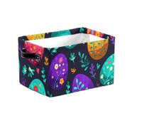 Coloridos huevos de Pascua grandes y plegables con asas, caja organizadora de tela con hojas de flores para estantes, ropa de juguete, cuarto de bebé, armario, decoración de sala de estar