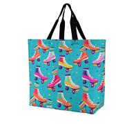 Coloridos patines de ruedas novedosa bolsa de hombro para mujer, bolsas de compras reutilizables y ligeras bolsas de almacenamiento de viaje