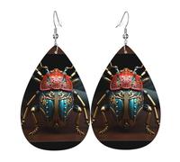 Coloridos pendientes de cuero de escarabajo para mujer, aretes colgantes de piel sintética con forma de lágrima para mujer.