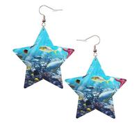 Coloridos pendientes de moda para mujer, diseño de paisaje 3D de la naturaleza del mar bajo el agua de peces tropicales, aretes colgantes celestiales, joyería en forma de estrella para una