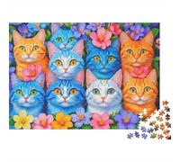 Coloridos rostros de Gato Puzzle 1000 Piezas Arte de Gatos Florales Cartón Premium para Adultos Regalo Navidad para Decorar Mejor Regalo Oferta 70x50cm/1000pcs