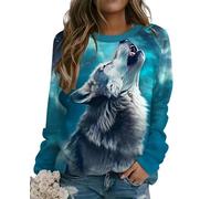 Coloridos suéteres de impresión 3D de Lobo Solitario de Las Mujeres Caen Cuello Redondo Manga Larga suéter de Manga Larga