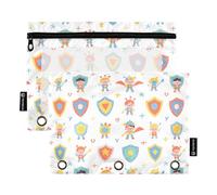 Coloridos superhéroes para niños, juego de 2 estuches para lápices para carpetas de 3 anillas, cremallera suave con ventana de PVC transparente para suministros escolares