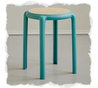 Coloridos taburetes apilables de plástico de 18 pulgadas para cocina, comedor, aula, estudiantes, taburetes apilables portátiles sin respaldo con diseño de ratán, color azul