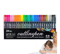 Coloring Graffiti Pens - Graffiti Outline Markers Shimmer Doodle Pens | Double-Lines Doodle Outline Markers | Shimmer Drawing Highlighter Pens for Crafts Scrapbooks Photo Albums Journaling