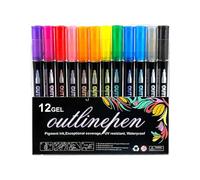 Coloring Graffiti Pens - Graffiti Outline Markers Shimmer Doodle Pens | Double-Lines Doodle Outline Markers | Shimmer Drawing Highlighter Pens for Crafts Scrapbooks Photo Albums Journaling