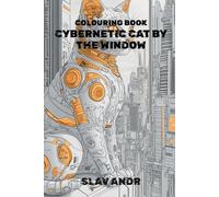 Coloring Page - Cybernetic Cat by the Window - A mechanical cat with a transparent body, through which wires are visible, sits on the windowsill of a ... at night (Cyberpunk-style coloring pages)
