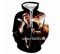 Colorivant Sudadera con capucha de estilo musical para hombre y mujer, con estampado 3D, informal, de manga larga, conmemorativa del cantante de rock JohnnyHalliday, camisetas deportivas con bolsillos