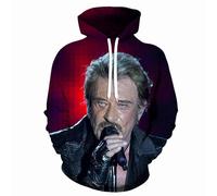 Colorivant Sudadera con capucha de estilo musical para hombre y mujer, con estampado 3D, informal, de manga larga, conmemorativa del cantante de rock JohnnyHalliday, camisetas deportivas con bolsillos