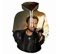 Colorivant Sudadera de manga larga con estampado 3D y bolsillos canguro, que recuerda a la superestrella del rock JohnnyHallyday, adecuada para camisetas deportivas casuales para hombres, mujeres y