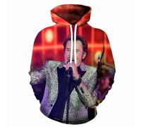 Colorivant Sudadera de manga larga con estampado 3D y bolsillos canguro, que recuerda a la superestrella del rock JohnnyHallyday, adecuada para camisetas deportivas casuales para hombres, mujeres y