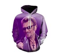 Colorivant Sudadera de manga larga con estampado 3D y bolsillos canguro, que recuerda a la superestrella del rock JohnnyHallyday, adecuada para camisetas deportivas casuales para hombres, mujeres y