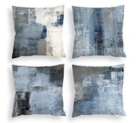 COLORPAPA Juego de 4 Fundas de cojín Decorativas de Color Azul de 45,7 x 45,7 cm, Color Gris, Pintura de Arte Abstracto, para sofá, Dormitorio, Sala de Estar