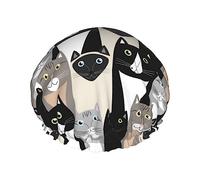 Colors Cats Pattern Gorro de ducha y gorro de baño para mujer, gorros de ducha impermeables de gran tamaño reversibles grandes diseñados para todas las longitudes de cabello, gorro de baño elástico