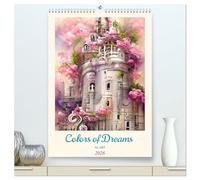 Colors of Dreams - AI-ART (hochwertiger Premium Wandkalender 2026 DIN A2 hoch), Kunstdruck in Hochglanz: Victorianische weiße Schlösser umgeben von einem farbenprächtigem Blütenmeer