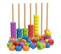 Colors Stacking Challenge Game, Wooden Color Matching Stacking Puzzle Game With Racks,Rings | Fast Pattern Challenge Ring Stack Puzzle For 2 Players, Competitive Tabletop Brain Teaser