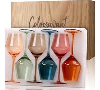 Colorsavant Juego de copas de vino de colores de 6 a 16 onzas, copas de vino coloridas con tallo, sopladas a mano, juego de copas de vino silenciadas, regalos de vino para fiestas, decoración del
