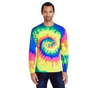 Colortone Unisex Batik Camiseta Manga Larga Hombre 'Remolino' | Camisa Adulto sin Capucha | Ropa Flower Power Mujeres Hombres Algodon | Diseño Batik Teñido a Mano | Neon Rainbow, L