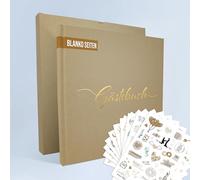 colortouch Libro de visitas para boda, 100 páginas en blanco con 10 hojas de pegatinas para boda, libro de visitas de boda de alta calidad, pegatinas de boda para álbum de fotos, papel premium, libro