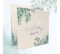 colortouch Libro de visitas para bodas de plata para el 25º aniversario de boda para padres, amigos o niños con 100 páginas para rellenar, eucalipto de alta calidad, tapa dura, libro de visitas