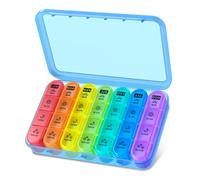 COLORWING Pastillero Semanal 4 Tomas (Español) - Pastillero Diario Grande para 7 Días, Organizador de Medicamentos con Gran Capacidad de 28 Compartimentos, Ideal para Viajes y Uso en Casa (Azul)
