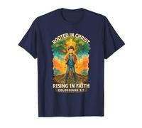 Colosenses 2:7 Arraigados en Cristo | Diseño Ilustrado de Fe Camiseta