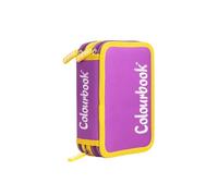 Colourbook 3Zip - Estuche escolar bicolor con 3 compartimentos, con bolígrafos, lápices y rotuladores, 44 unidades, violeta, Estuche con 3 cremalleras
