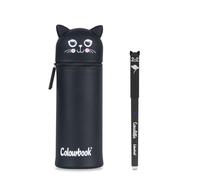 Colourbook Gommy Pets - Estuche portalápices 2 en 1, silicona suave, portalápices de mesa, bolígrafo borrador azul incluido (Black Cat)