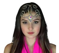 Colourful Belly Forehead Chain Headpiece Ballroom Jewelry Dance Water Drop Rhinestone Hair Chain Handmade para ocasiones especiales y festivales(Gold)