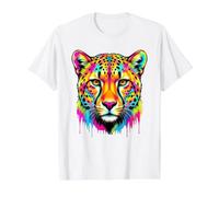 Colourful Cheetah Head in Vivid Shades Artistic Designed Camiseta gráfica económica, Hombre, Blanco, XL