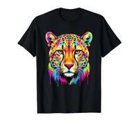Colourful Cheetah Head in Vivid Shades Artistic Designed Camiseta gráfica económica, Hombre, Negro, L