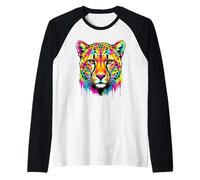 Colourful Cheetah Head in Vivid Shades Artistic Designed Camiseta Manga Raglan