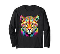 Colourful Cheetah Head in Vivid Shades Artistic Designed Manga Larga