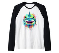 Colourful Cool Shark Head in Vivid Shades Artistic Designed Camiseta Manga Raglan