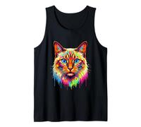 Colourful Siamese Cat Head in Vivid Shades Artistic Designed Camiseta sin Mangas