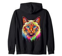 Colourful Siamese Cat Head in Vivid Shades Artistic Designed Sudadera con Capucha