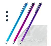 ColoYourLife - Paquete de 3 lápices capacitivos universales de alta precisión de 7.3 pulgadas para pantallas táctiles y paño de microfibra (morado, rosa intenso, azul)