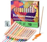 colozoo Juego de Lápices de Colores 3 en 1 | 12 Gruesos con Pincel y Sacapuntas | No Tóxicos y Veganos para Niños a Partir de 3 Años